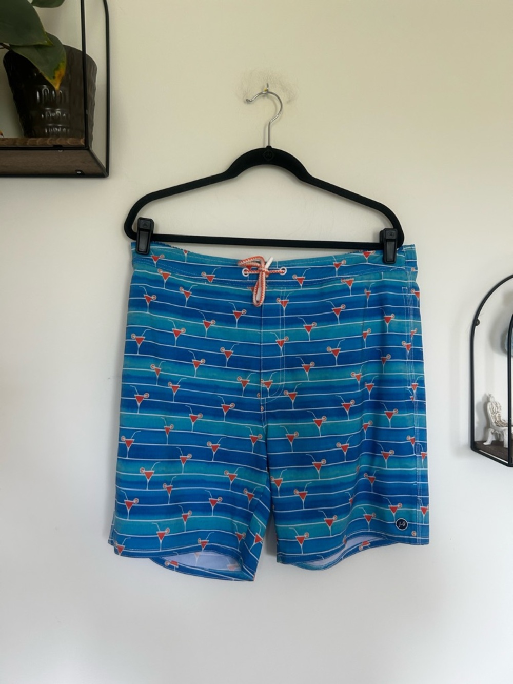 Johnnie-O Martini Print Blue Striped‎ Swim Trunks Size XL